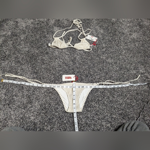 2 Piece Bikini White And Metallic Gold Sz XS Solid Stripped New W/ Tags Swimsuit - Picture 2 of 9